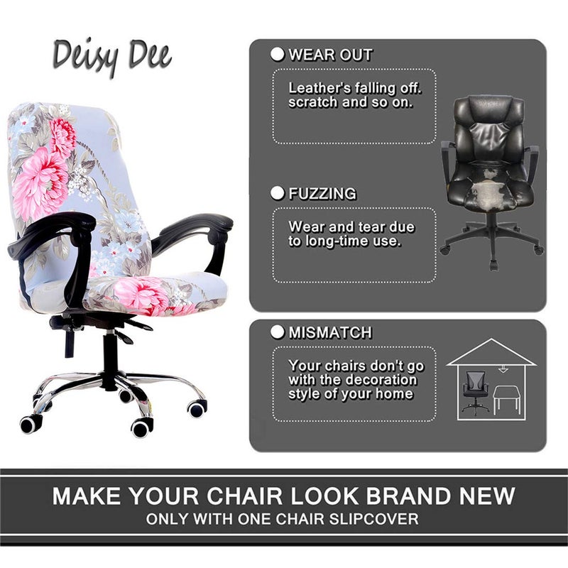 Deisy Dee Computer Office Chair Covers for Stretch Universal Rotating Chair Desk Chairs ONLY Chair Covers (Blue Flower 1, Medium) - Image 3